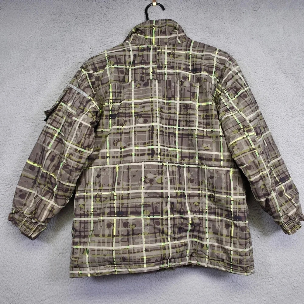 Columbia Jacket Youth 8 Brown Green Plaid Fleece Lined Insulate Outdoor Gorpcore